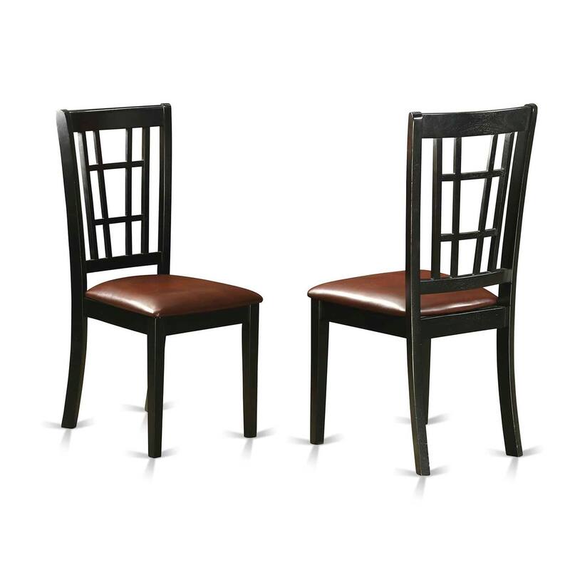 HomeStock 7-Piece Rectangle Black Finish Solid Wood Top Dining Table with 6 Chairs with Lattice Back