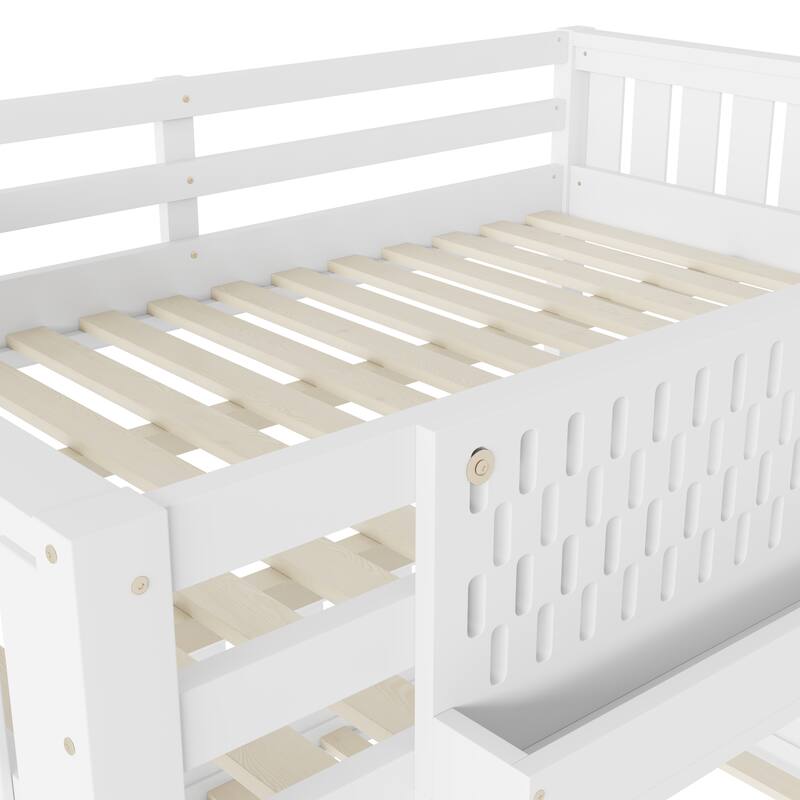 Wooden Bunk Bed of 3 Kinds Size with Pegboard, Bookshelf and Guardrails, Detachable Bunk Bed Convertible 2 Platform Beds