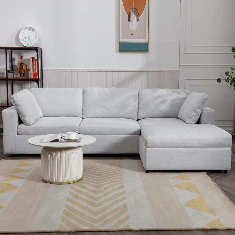 Mixoy Sectional L-Shaped Sofa Couch,Modern Upholstered 3-Seat Sofa with Pillows and Lounge Chaise - 106.7in*70in*33.5in