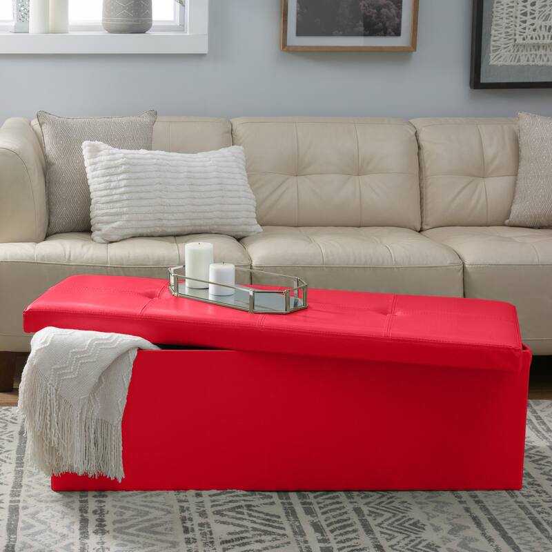 Simplify Faux Leather Triple Folding Storage Ottoman