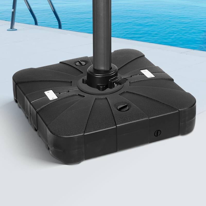 220 lbs. Metal Market Patio Umbrella Base in Black, Mobile Offset Patio Base, Heavy Duty Cantilever Umbrella Stand