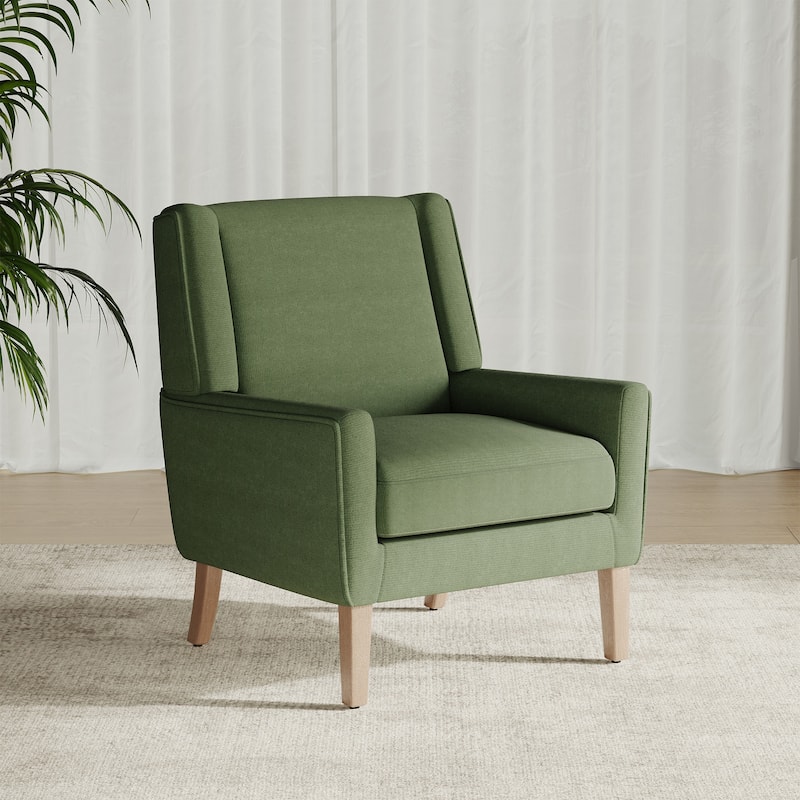 Mid-Century Linen Wing Chair - Tailored Channel Tufting & Walnut Tapered Legs, Compact Accent for Reading Nooks - Single - Green