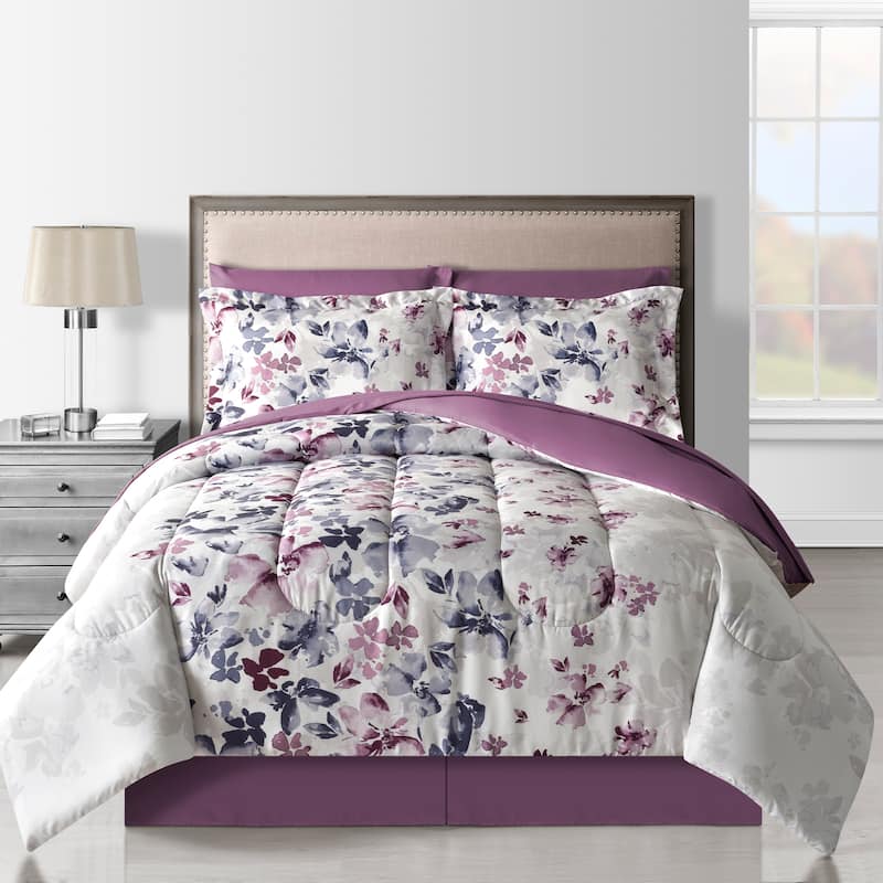 Lanwood Home Monica Reversible 8-Piece Bed-In-A-Bag Comforter Set - Twin