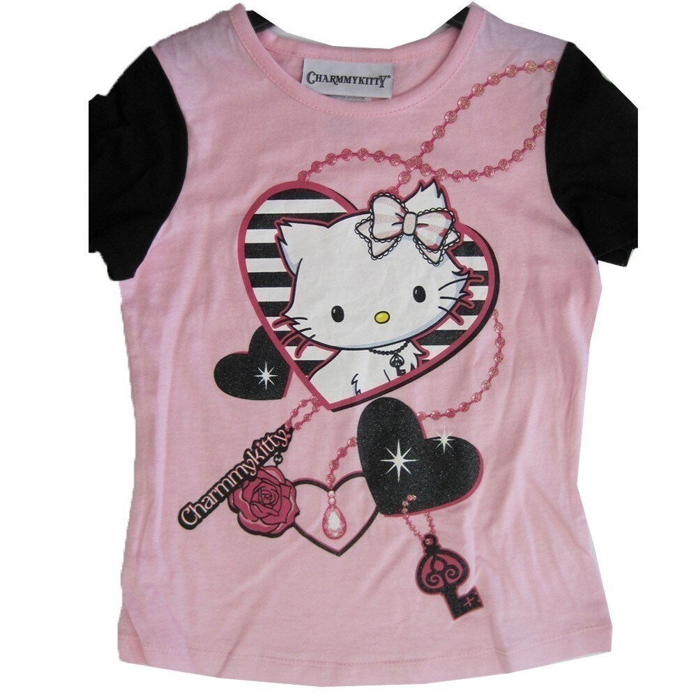 Shop Hello Kitty Girls Pink Black Heart Charming Kitty Print T