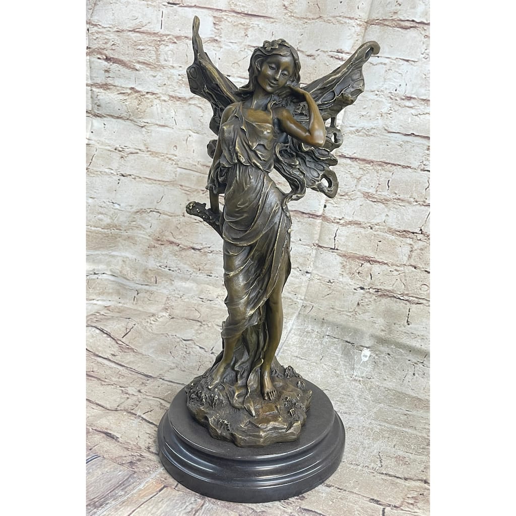 Fantasy Bronze Fairy Girl Bronze Sculpture Statue Figure Signed Art Decor