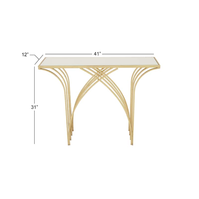 Metal Geometric Rectangular Console Table with Mirrored Glass Top - Gold - Roche River Decor - 12"Wx41"Lx31"H