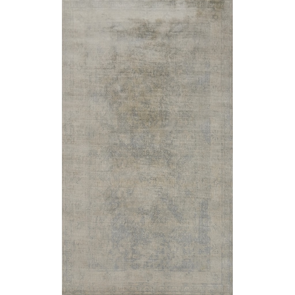 Hand-knotted Modern Silk Beige Abstract Oriental Area Rug - 7' 11'' X 4' 11''