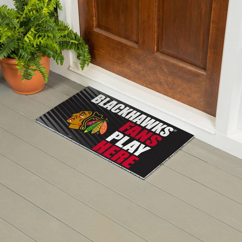 28 in. x 16 in. Chicago Blackhawks "Fans Play Here" PVC Door Mat