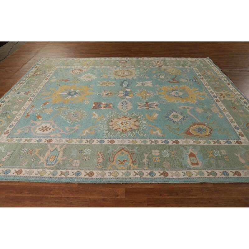 Hand Knotted Oriental 100% Wool Carpet Transitional All-Over Navy Blue & Blues Oushak Area Rug - 10' 0'' X 8' 4''