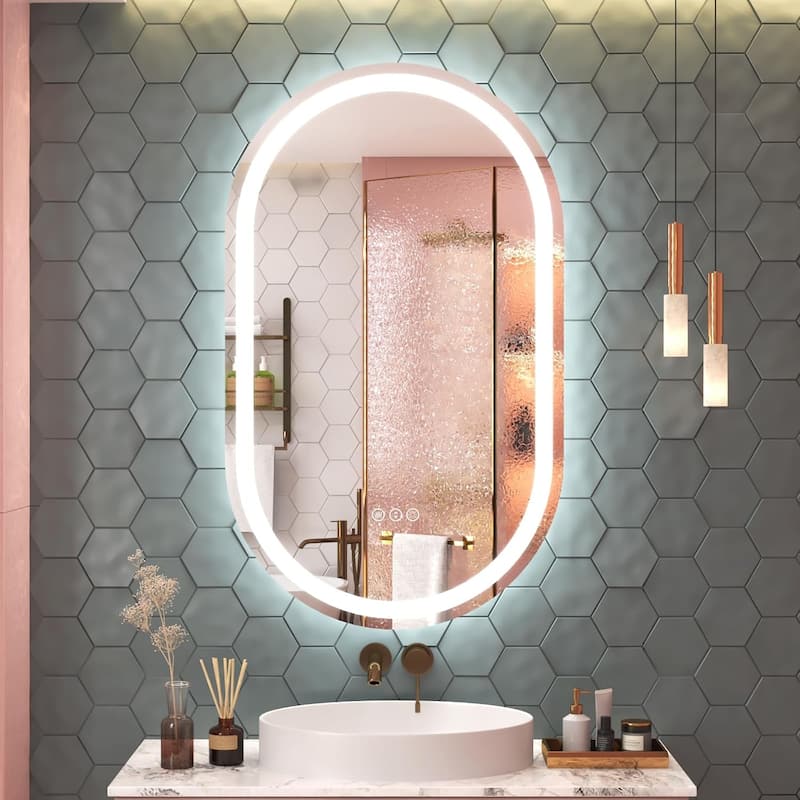 Frameless Oval LED Lighted Vanity Mirror Anti Fog Tempered Glass Bathroom with ETL and 3 Year Warranty - 20x40