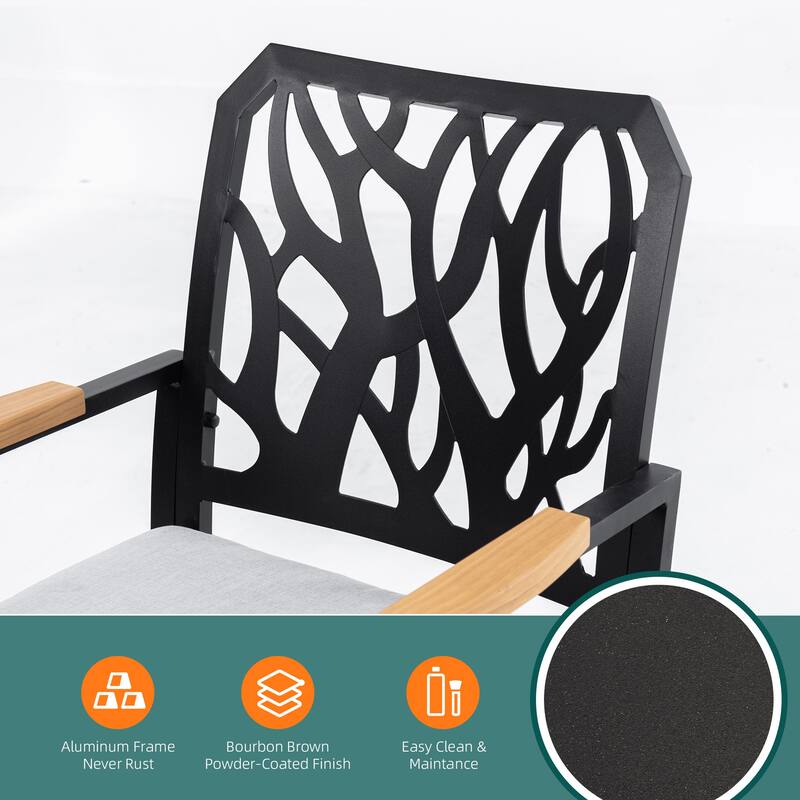 Outdoor Patio K/D Aluminum Stationary Dining Chairs 2Pcs With Outdoor-Grade Sunbrella Fabric Cushions (Excluding the table)
