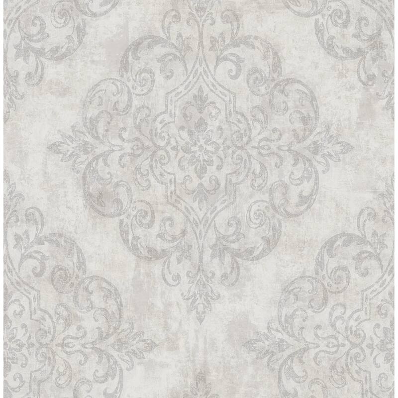 Seabrook Designs Atelier Damask Unpasted Wallpaper - 20.5 in. W x 33 ft. L - Metallic Gold and Off-White