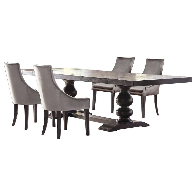 Phelly 5pc Dining Table Set, 95-123 Inch Extendable Top, Gray, Black