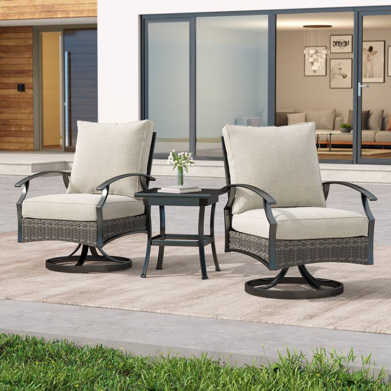 3 Piece Patio 25" W Swivel Chair Seating Group with Cushions