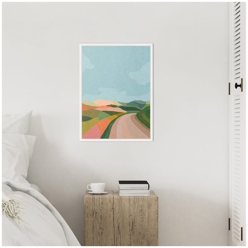 Kate and Laurel Sylvie Beautiful Landscape with Road Framed Canvas by July Art Prints