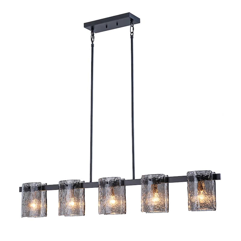 47.2" W 5-Light Modern industrial Linear Textured Smoke Glass Chandelier for Living/Dining Room - 47.2" W x 5.1" D x 7.5" H