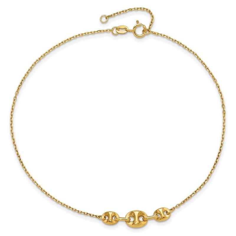Curata 14k Yellow Gold 9+1" Gucci Station Cable Chain Anklet (Lobster-claw)