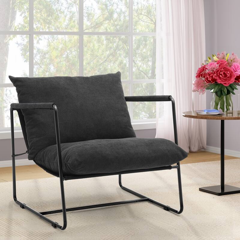 Upholstered Metal Framed Canvas Sling Accent Chair - Single - Dark Gray