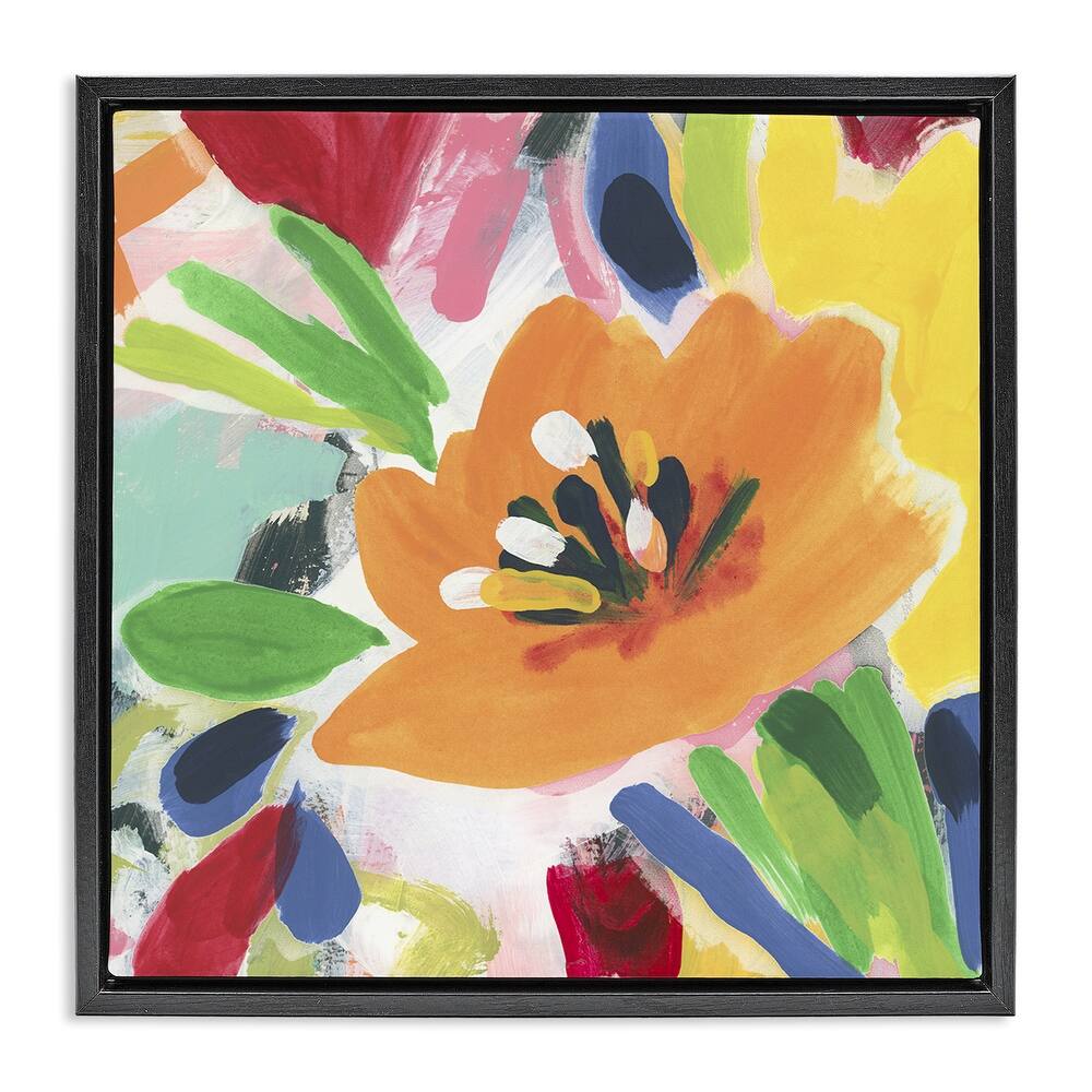 Stupell Vivid Orange Flower Impressions Framed Floater Canvas Wall Art Design By June Erica Vess