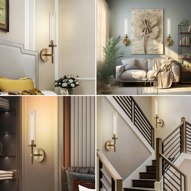 KAYLA Indoor Wall Light, Brass Wall Sconces Lighting Fixture, Bathroom Vanity Wall Sconces, Glass Tube Wall Sconces(2-Sets)