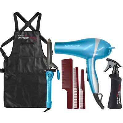 BaByliss Pro LIMITED EDITION Ionic Dryer & 1" Spring Curling Iron Combo BNTPP68 + Barber Apron + Comb Set + 10oz Spray Bottle