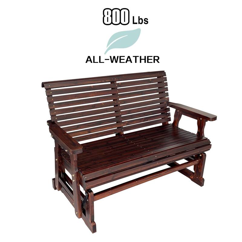 Wooden Patio Glider with High Roll Back and Deep Contoured Seat