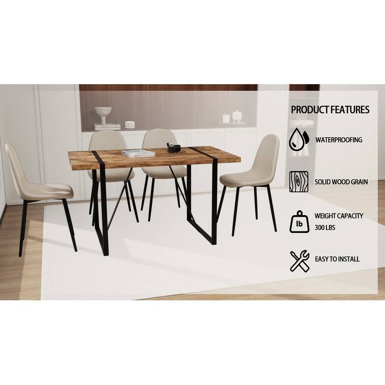 Modern Style 5-Piece Dining Set with Rectangular MDF Dark Wood Table and 4 Round Corner Suede Dining Chairs