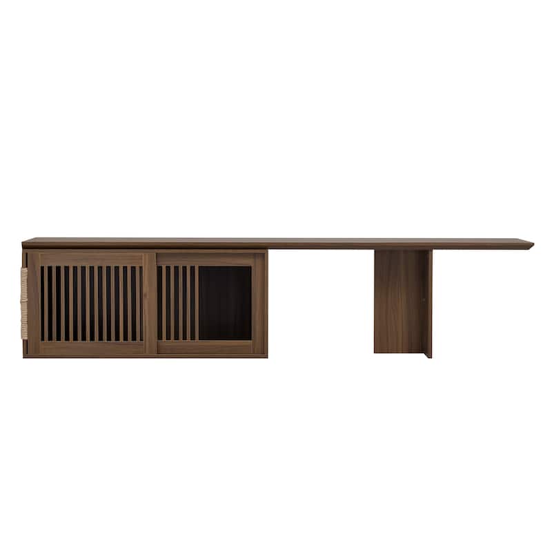 2 in 1 Cat TV Stand Entertainment Center with Extendable Table, Litter Box Enclosure with Cat Scratcher
