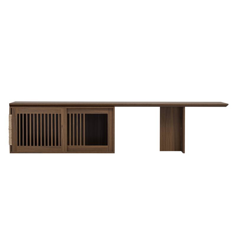 Medieval Modern TV Stnad Extendable TV Stand with Litter Box Enclosure and Cat Scratcher, for Living Rooms