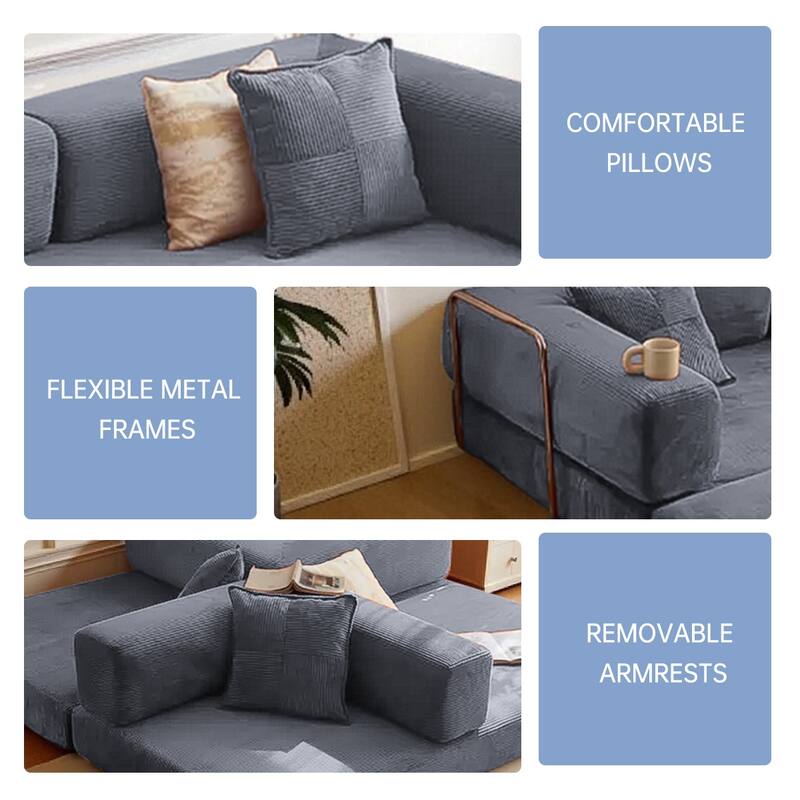 2-in-1 Convertible Modular Sofa Bed, Memory Foam Mattress, No Assembly, Space-Saving for Living Room, Bedroom