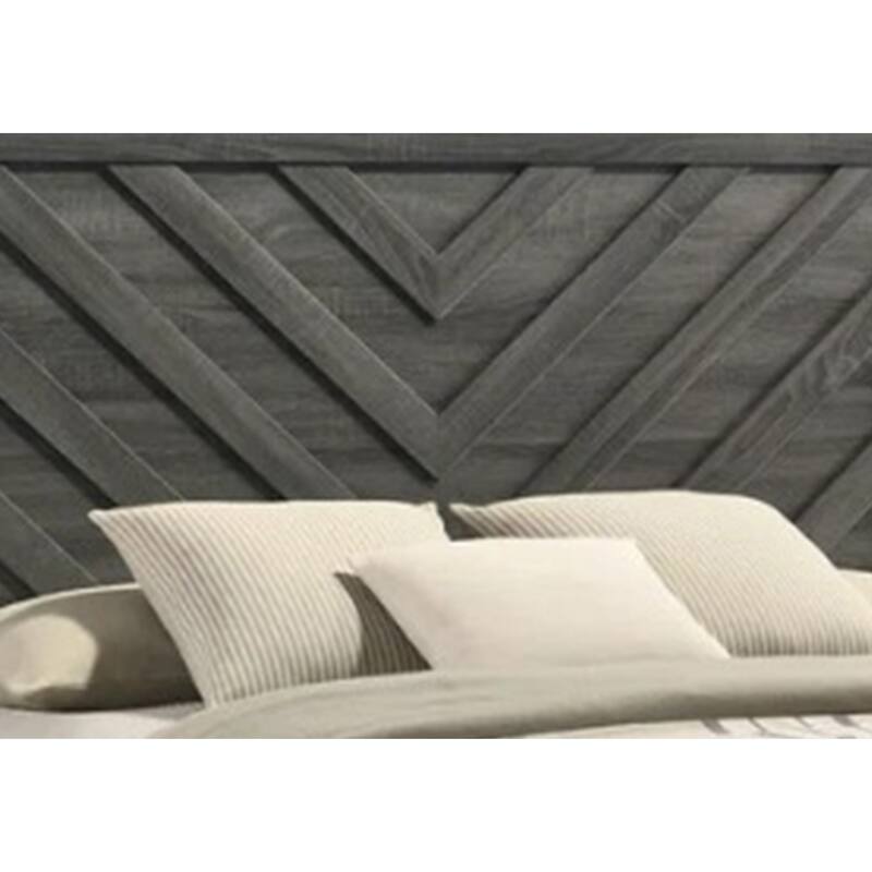 Velz Full Size Bed w Chevron Patterned Headboard, Dark Gray Wood