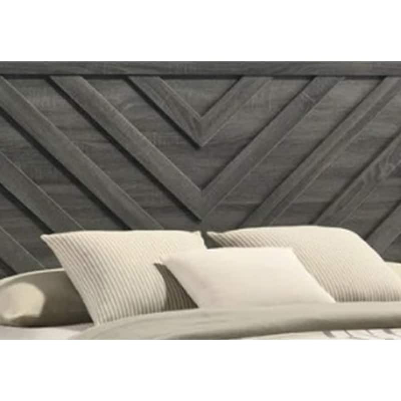 Velz King Size Bed w Chevron Patterned Headboard, Dark Gray Wood