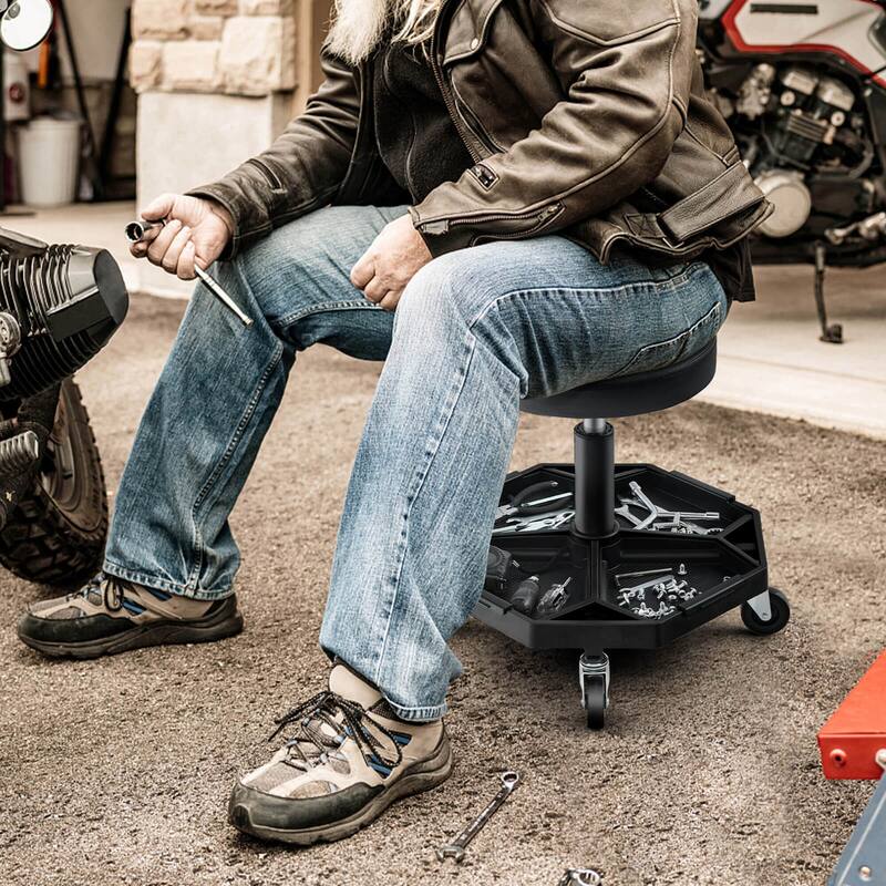 Costway Heavy-Duty Adjustable Height Rolling Stool with Tool Tray - See Details