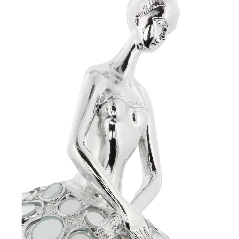 Silver Polystone Dancer Decorative Sculpture with Mirror Accents (Set of 3)