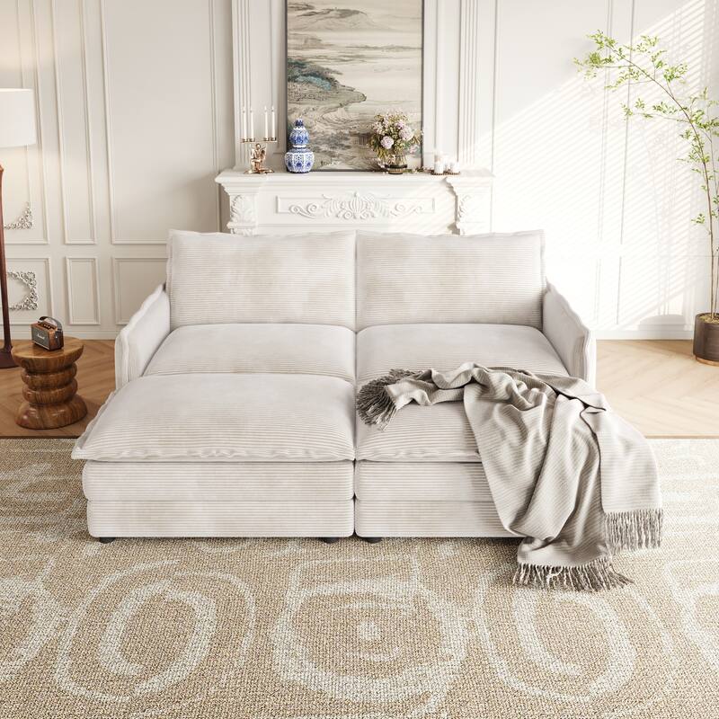 75" Corduroy 2-Seater Cloud Sectional Sofa with Dual-Layer Cushions