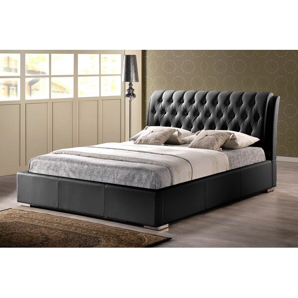 Full Size Bed Frame Black Faux Leather Tufted Bedroom Furniture Beds Mattresses Bedding The headboard is faux leather, and there. full size bed frame black faux leather