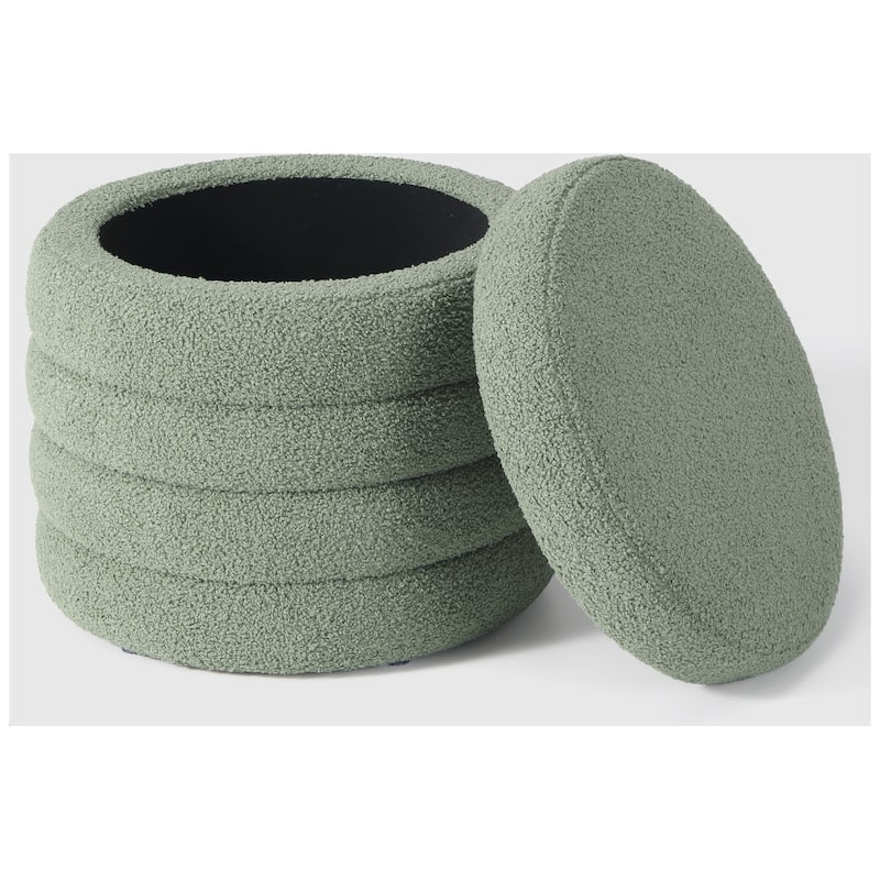 Bayville 16" Tall Sherpa Round Ottoman With Storage