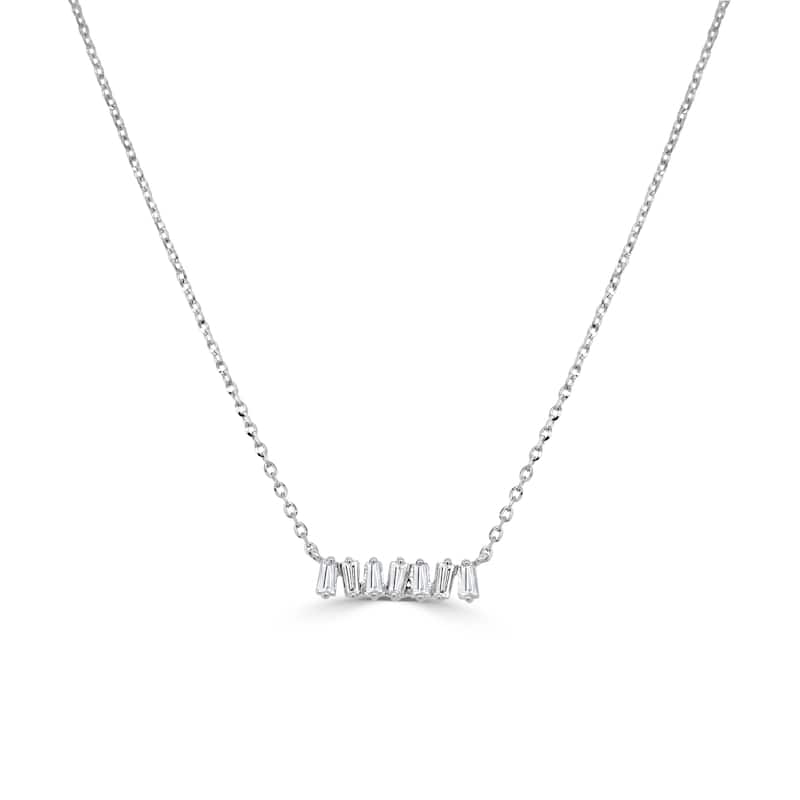 Joelle Collection 14K Gold Baguette Diamond Bar Necklace - White