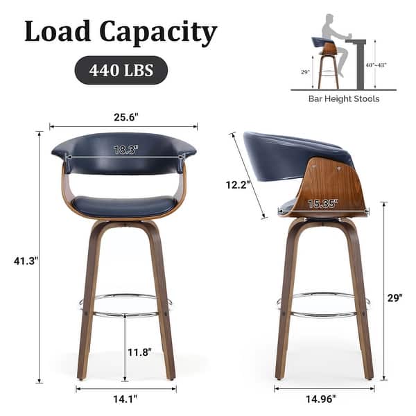 dimension image slide 11 of 14, 26"/29" Faux Leather Swivel Bar Stools, Wood Counter Stool