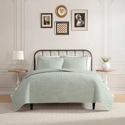 Laura Ashley Gracies Gingham Cotton Reversible Green Quilt Set