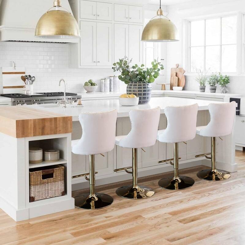 Velvet Upholstered Nailheads Tufted Swivel Bar Stools (Set of 4)