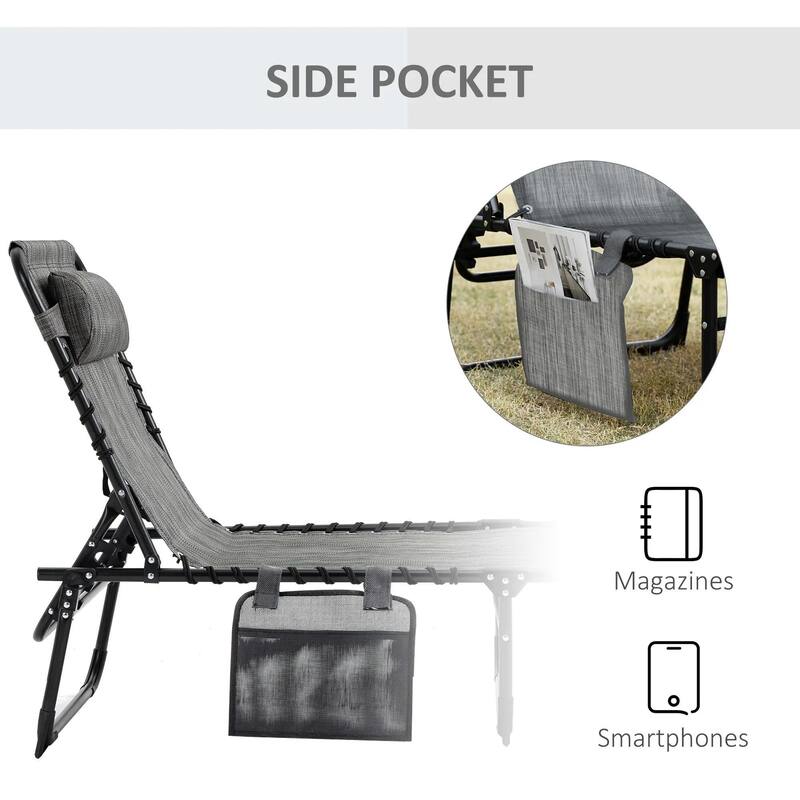 Reclining Chaise Lounge with Adjustable Back, Pillow for Patio Beach