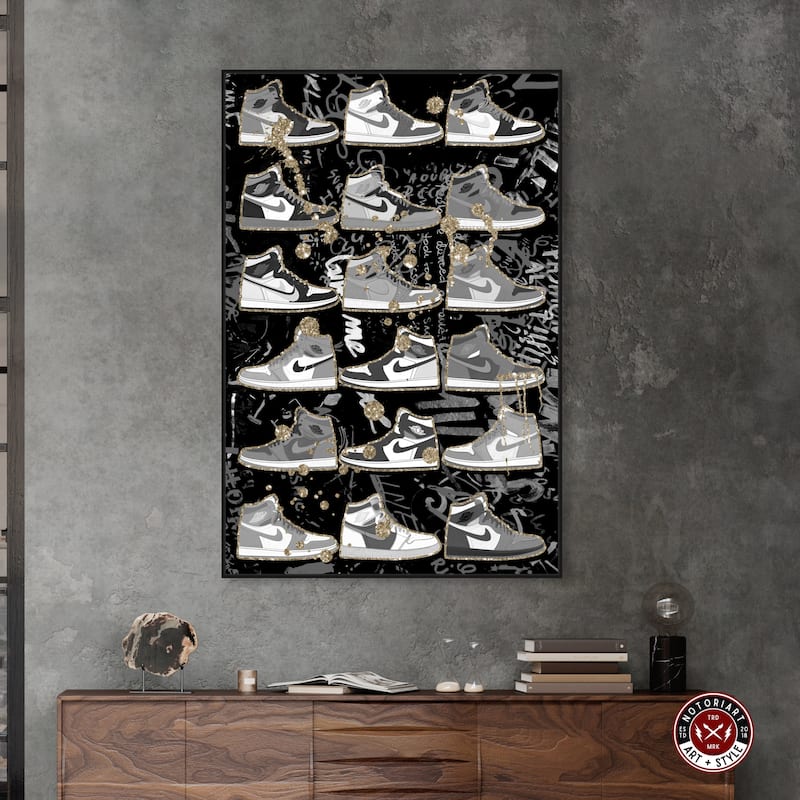 Notoriart Black And White Sneaker Collection Framed Sneaker 1 Piece Canvas Wall Art