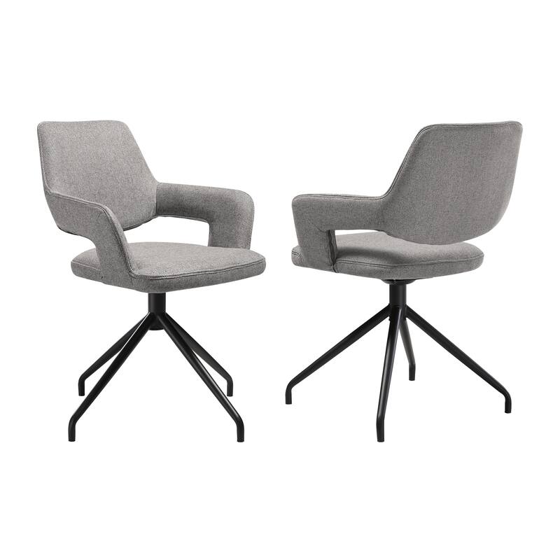 Penny Brown or Grey Fabric Swivel Dining Chairs with Black Metal Legs - Set of 2