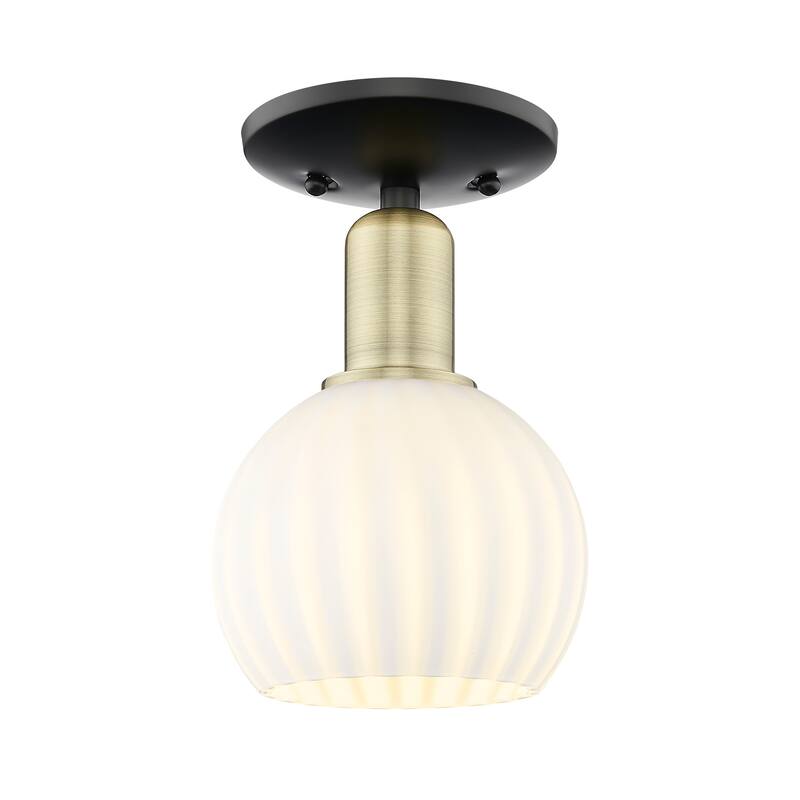 Innovations Lighting Endless Possibilities Arcadia - White Venetian - 1 Light 6" Semi-Flush Mount - Black Antique Brass