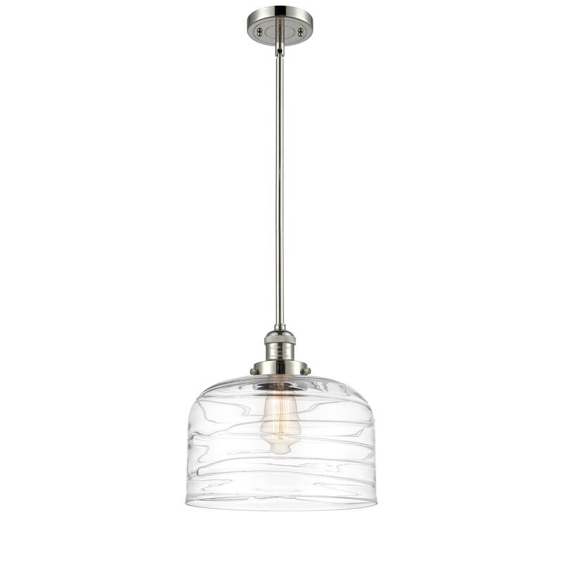 Innovations Lighting Franklin Restoration Bell - 1 Light 12" Stem Hung Mini Pendant - Polished Nickel/Clear Deco Swirl