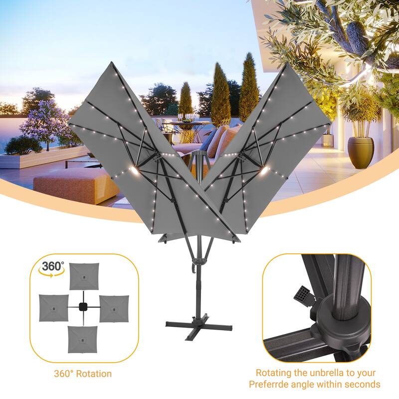 LIVOOSUN Aluminum 10x8FT LED Rectangular Cantilever Patio Umbrella