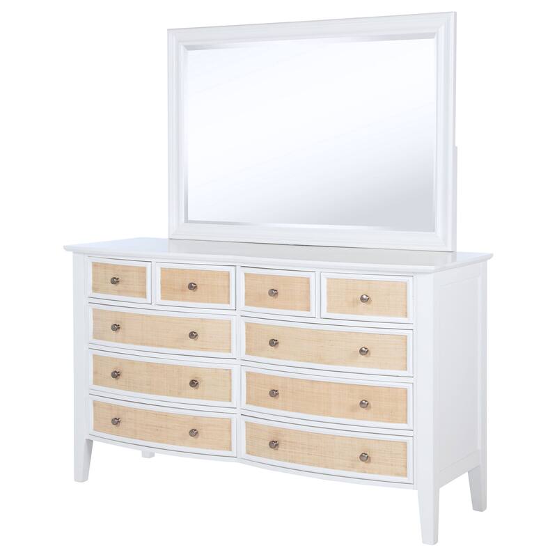 10-Drawer White Dresser and Mirror Set with Luxurious Finish, Smooth Glide Drawers, and Generous Storage Space