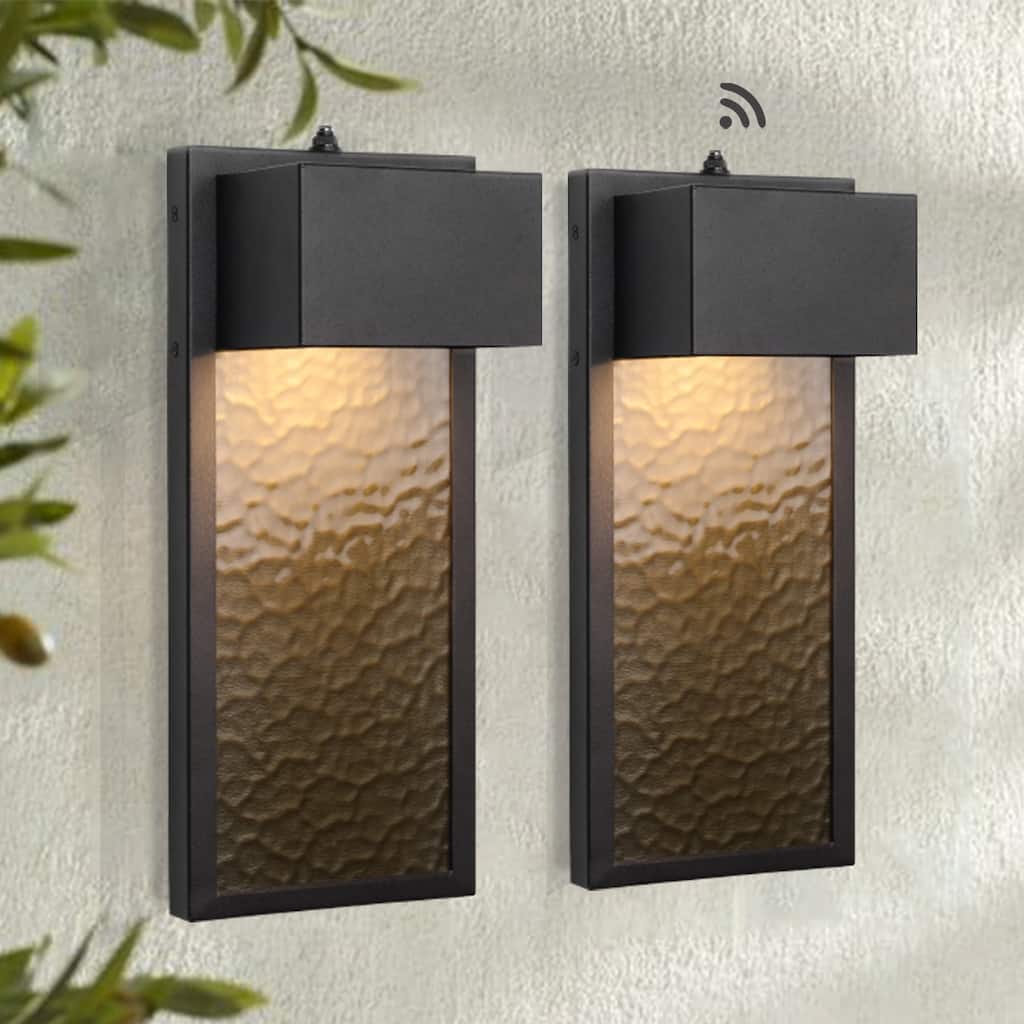 2 Pack Black Modern Integrated LED Outdoor Wall Light Lantern Sconce - 2 Pack
