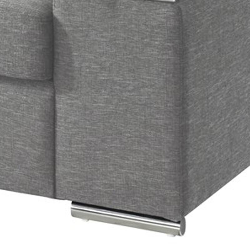 Aria 45 Inch Armchair, European Design, Stainless Steel, Light Gray Fabric